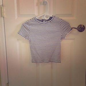 M, divided crpped black and white striped top